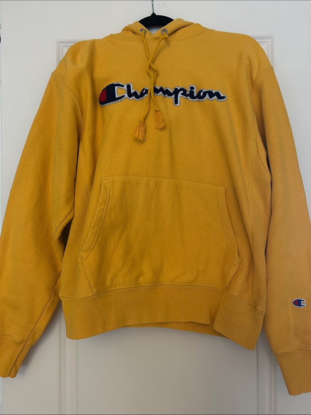 Champion Yellow Pullover Hoodie with Embroidered Logo